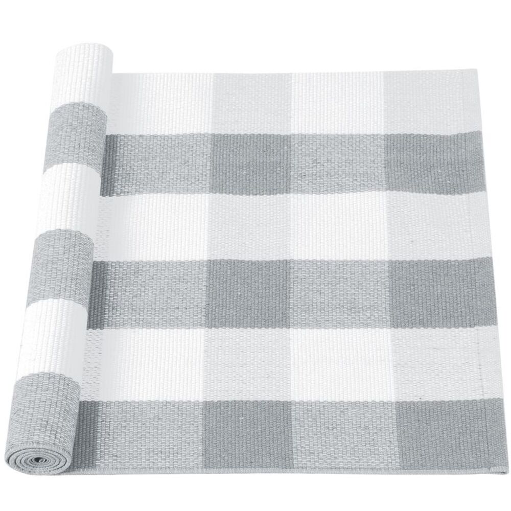 Buffalo Check Rug Plaid Outdoor Door Mat Cotton Gingham 51"x24" Gray & White